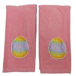 Vintage Easter Egg Hand Towels Pink Embroidered Bathroom 100% Cotton 14.5" x 23"